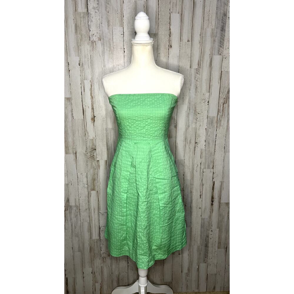 J. Crew Women's Strapless Green Pleated Knee Length Dress Size 4‎ - Picture 2 of 5